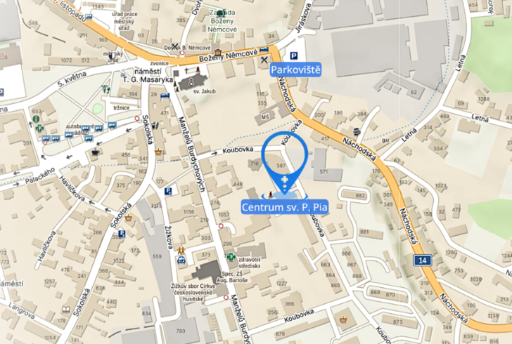 mapa s označeným Hospicem Anežky České